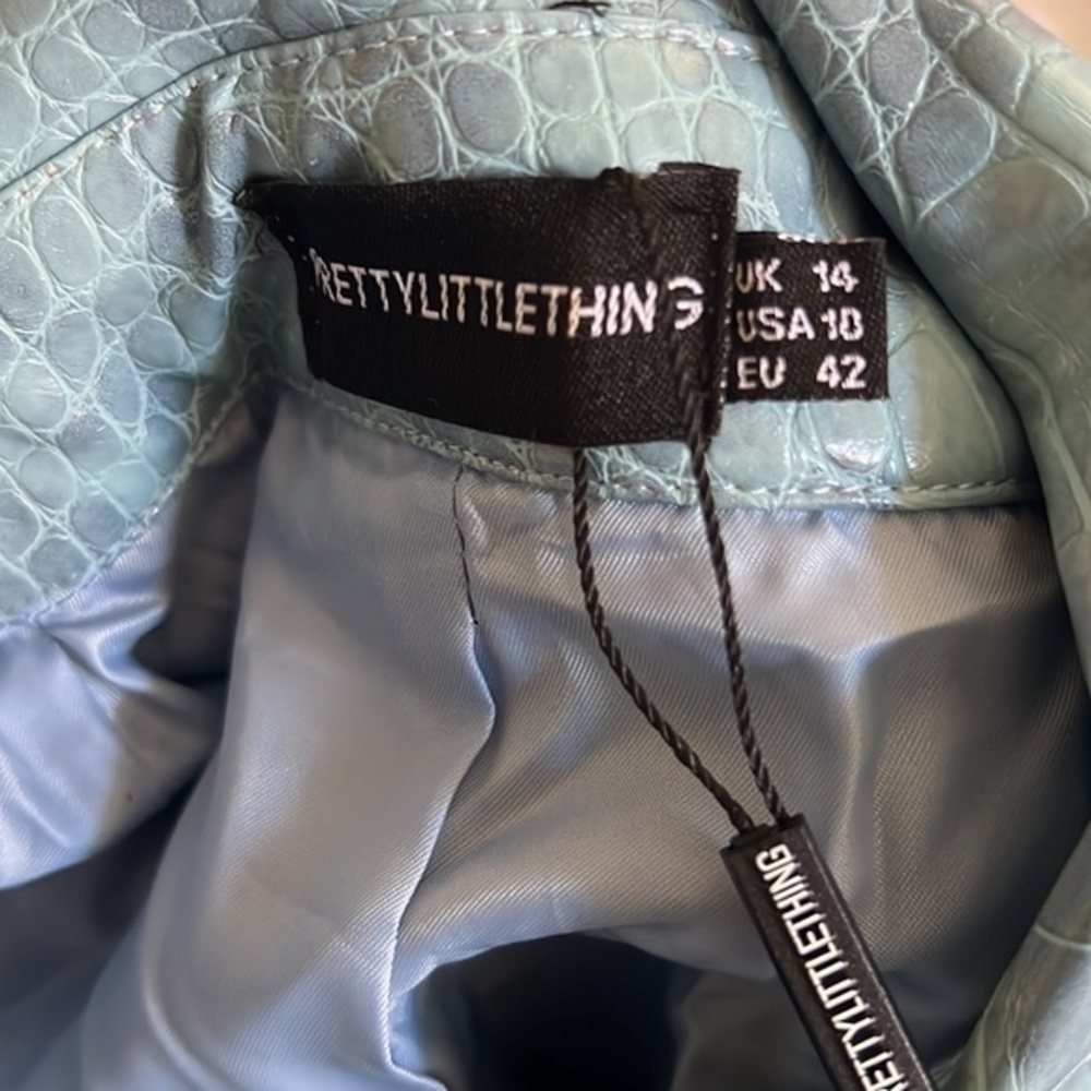 NEW Pretty Little Thing Pale Blue Croc PU Trench Coat | Size 10 - Picture 7 of 12